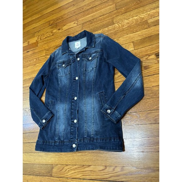 LuLaRoe Womens Denim Jean Jacket Size Large Blue Dark Stretch Floral Embroidered - Picture 2 of 7